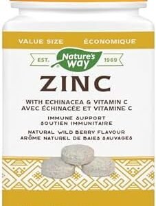 Nature’s Way Zinc with Echinacea & Vitamin C - Immune Support Supplement with Zinc, Echinacea, and Vitamin C – Natural Wild Berry Flavour - 120 Lozenges, Value Size