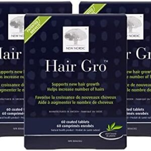 New Nordic Hair Gro | Hair Growth Tablets | Biotin & Palm Fruit Extract Tocotrienols for Natural Regrowth | Swedish Made | 60 Count (Pack of 3)