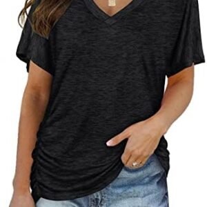 isermeo Womens Summer Short Sleeve V Neck Dolman Tops with Side Shirring Loose Fitting Tee Shirts S-XXL