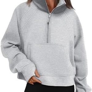 JJAI Womens Half Zip Hoodies Cropped Fleece Long Sleeve Pullover Quarter Zipper Sweatshirts with Pockets Thumb Hole