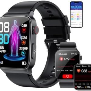 Health Monitor Smart Watch for iPhone Android Bluetooth Upgraded Blood Sugar Test Smartwatchs Men Women with Heart Rate Blood Oxygen Pressure HRV Sport Fitness Activity Tracker