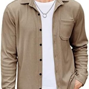 COOFANDY Men's Corduroy Shirt Casual Shacket Long Sleeve Button Down Lightweight Jacket