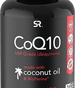 Sports Research CoQ10 (100mg) Enhanced w/Coconut Oil & Bioperine (Black Pepper) for Better Absorption | Vegan Certified, Non-GMO Verified (120 Veggie Softgels)