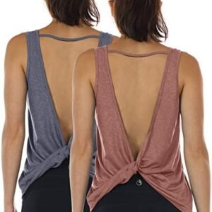icyzone Workout Tank Tops for Women - Open Back Strappy Athletic Tanks, Yoga Tops, Gym Shirts