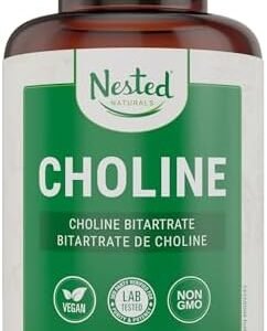Nested Naturals Choline Bitartrate 500mg | High Potency Choline Supplements | Supports Cognitive Performance & Liver Function | 100% Vegan & Non-GMO Choline | 90 Vegan Capsules