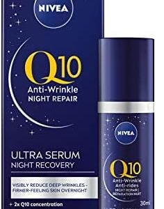 NIVEA Q10 Anti-Wrinkle Night Repair Ultra Serum Night Recovery, 30 mL | Anti-wrinkle night serum with Pro-Vitamin B5