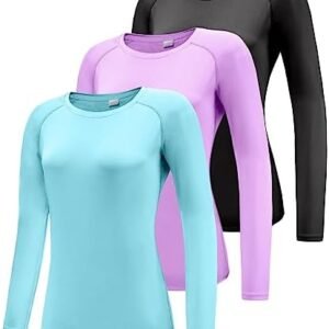 Boyzn Women's 3 Pack Short/Long Sleeve Workout Running Shirts, UPF 50+ Sun Protection Shirts, Athletic Exercise Gym T-Shirts