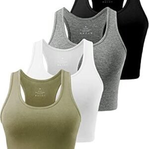 Cosy Pyro 4 Pack Cotton Crop Racerback Tank Tops for Women Basic Workout Crop Tanks Sleeveless Cropped Sport Shirts