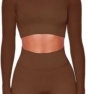 Buttergene Women Workout Sets 2 Pieces Long Sleeve Yoga Outfits Gym Clothes Seamless Ribbed Crop Top High Waist Leggings