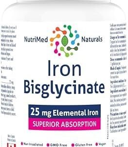 Iron Bisglycinate Iron Supplement 120 Caps - 25mg Elemental Iron Deficiency Supplement - Iron Vitamins - 3rd Party Tested - Formulated & Made in Canada