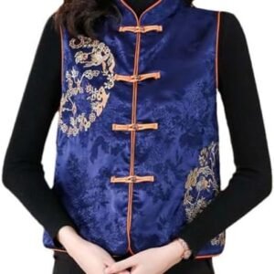 JXQXHCFS Chinese Style Improved Tang Suit Exquisite Embroidery Vest Women Retro Stand Collar Lady Slim Jacquard Top