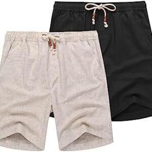 COOFANDY Men's Linen Shorts Casual Elastic Waist Drawstring Summer Beach Shorts