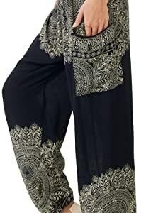 Joob Joob Women's Flowy Boho Pants - Loose Yoga Harem Joggers - Casual Bohemian Hippie Palazzo Lounge Comfy Elephant Pajama
