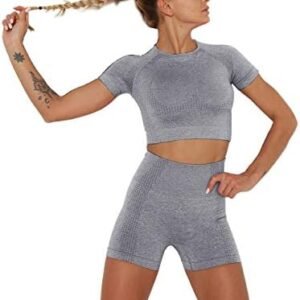 Famulily Workout Sets for Women 2 Piece Seamless Crop Top High Waist Leggings Gym Yoga Outfits Fitness Sportswear Tracksuits