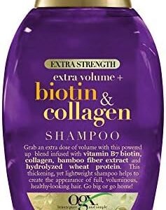 OGX Thick & Full + Biotin & Collagen Extra Strength Volumizing Shampoo with Vitamin B7 & Hydrolyzed Wheat Protein for Fine Hair. Sulfate-Free Surfactants for Thicker, Fuller Hair, 13 Fl Oz