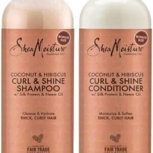 Shea Moisture Shampoo and Conditioner Set, Coconut & Hibiscus Curl & Shine, Curly Hair Products with Coconut Oil, Vitamin E & Neem Oil, Frizz Control, Family Size, 16 Fl Oz Ea