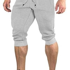 FASKUNOIE Men's Cotton Casual Shorts 3/4 Jogger Capri Pants Breathable Below Knee Short Pants with Three Pockets