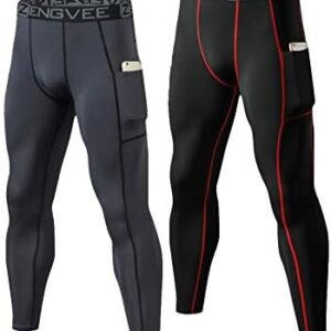HUAKANG Men's 2 Pack Compression Pants with Pockets Cool Dry Base Layer Leggings for Running,Workout,Training