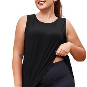 LALAGEN 2023 Plus Size Workout Tank Tops for Women Loose Fit Racerback Sleeveless Flowy Yoga Athletic Running Shirts L-5X