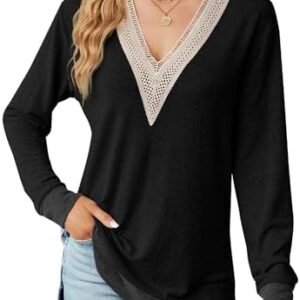 osazic Women's Tunic Tops Color Block Sweatshirt Long Sleeve T Shirt Lightweight Sweater Side Split Pullover Blouses S-XXL