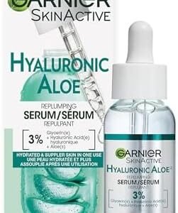 Garnier Aloe Vera Serum, With Hyaluronic Acid and Aloe, Replumping and Hydrating, Suppler Skin that Glows, Healthier Looking Skin, For Normal to Combination Skin, Vegan Formula, Skin Naturals