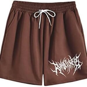 OYOANGLE Men's Graphic Drawstring Shorts Athletic Sport Gym Workout Shorts