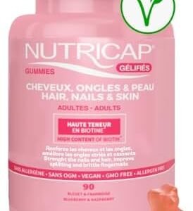 NUTRISANTE Nutricap Gummies -Food Supplement for Hair Grow -High Dose in Biotine - Helps Strenghten Hair and nails & Support Collagen Production - Zinc & Vitamins - 90 Vegan Gummies - 3 months treatment
