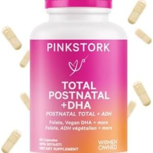 Pink Stork Total Postnatal Vitamin & DHA: Postpartum Multivitamin with Iron, B-Complex, & Folate, Breastfeeding Vitamins for Moms, Post Pregnancy Prenatal Vitamin, Women-Owned, 60 Capsules