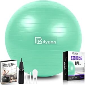 Polygon Exercise Ball, Professional Grade Anti-Burst Balance Ball for Yoga, Birthing, Stability, Core Exercise, Fitness, Workout Guide Included