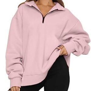 Famulily Women Half Zip Sweatshirt Oversized Fleece Pullover Sweater Quarter Zip Long Sleeves Sweatshirt Women with Pockets