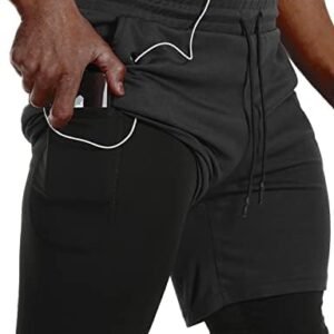 JWJ Mens 2 in 1 Running Shorts Quick Dry Gym Athletic Workout Clothes with Side Pockets