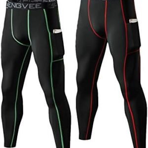 HUAKANG Men's 2 Pack Compression Pants with Pockets Cool Dry Base Layer Leggings for Running,Workout,Training