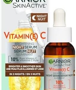 Garnier SkinActive Brightening Night Vitamin-C Serum, with Hyaluronic Acid, Brightens & Smoothens Skin in just 3 Nights, for All Skin Types, even Sensitive Skin - 30ml