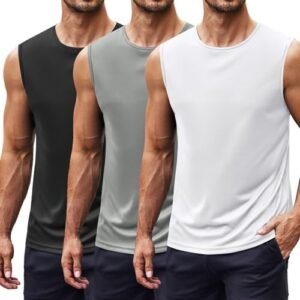 COOFANDY Mens 2 Pack Workout Tank Tops UPF 50+ Quick Dry Sleeveless Swim Shirt Gym Muscle Athletic Summer Beach T Shirts