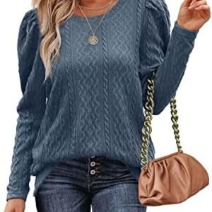 Jescakoo Sweaters for Women Puff Sleeve Tops Crewneck Pullover Knitted Sweatshirt Womens Clothing Trendy 2023