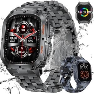 Military Smart Watches for Men (Answer/Dial Call), 1.95'' AMOLED Outdoor Tactical Rugged Smartwatch with Heart Rate/Sleep/Blood Pressure/Oxygen Monitor,100+Sports Modes Fitness Tracker for Andriod iOS