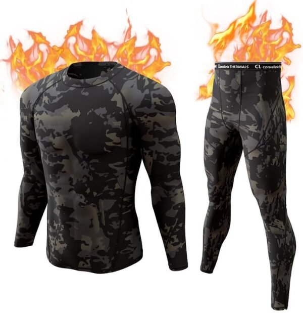 CL convallaria Thermal Underwear for Men, Ultra Soft Fleece Lined Long Johns, Winter Gear Base Layer Top & Bottom Set