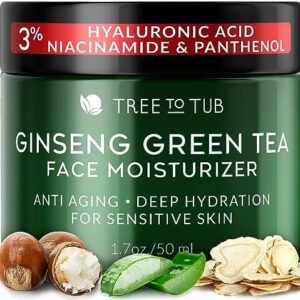 Tree To Tub Hydrating Face Moisturizer for Dry & Sensitive Skin - Water Based Hyaluronic Acid Facial Moisturizer, Face Cream for Women & Men with Aloe, Green Tea & Ginseng