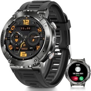 Military Smart Watch for Men with Call 1.32’’ HD Screen Fitness Tracker Watch with Heart Rate SpO2 Sleep Monitor Weather Pedometer Tactical Smartwatch for iPhone Android
