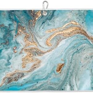 Teal Marble Golf Towel, Turquoise Marble Microfiber Golf Towel for Golf Bags with Clip Golf Accessories for Men and Women, Quick-Drying Portable Towel for Yoga Workout Golf Outdoor Sport