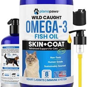 Omega 3 Fish Oil for Cats - Better Than Salmon Oil for Cats - Kitten + Cat Vitamins and Supplements - Cat Health Supplies - Cat Dandruff Treatment - Liquid Fish Oil for Pets - Cat Shedding Products