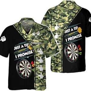 Custom Darts Hawaii Shirt Camo Dartboard Darts Hit Bullseye Button T-Shirt Just A Tip I Promise Cool Aloha Tshirt for Team
