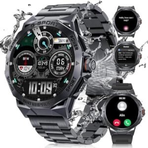 Military Smart Watch for Men Answer/Make Calls,1.43" AMOLED Screen Always Display Smartwatch with 400mAH,100+ Sport Modes,Fitness Sports Watch for Android iOS Black