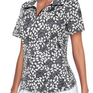 Tanst Sky Women's Golf Polo Shirts Moisture Wicking Zip Up Tennis Workout Tops Quick Dry Athletic Shirt