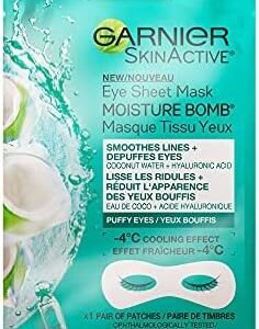 GARNIER Skinactive Moisture Bomb Energizing Eye Sheet Mask - with Coconut Water, 6 Grams