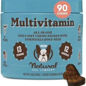 Natural Dog Company Multivitamin Chews (90 Pieces), Dog Vitamins and Supplements, Peanut Butter & Bacon Flavor, for Dogs of All Ages, Sizes, & Breeds, Supports Immune System