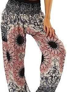 Lu's Chic Women's Boho Pants Harem Smocked Waist Yoga Hippie Palazzo Summer Beach Pants