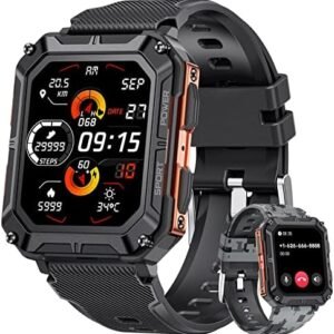 LIGE Military Smart Watch for Men with Bluetooth Dail Calls Speaker, 1.83'' HD Outdoor Tactical Watch with 123 Sport Modes/Heart Rate/SpO2/Blood Pressure, IP68 Waterproof Smartwatch for iOS Android