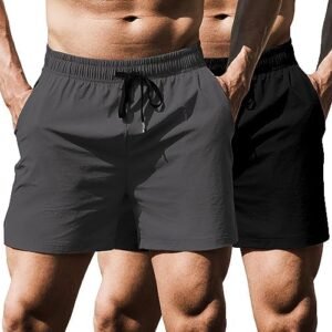 COOFANDY Men's Running Athletic Shorts 5 Inch 2 Pack Gym Workout Shorts Fitted Exercise Hiking Shorts with Zipper Pocket