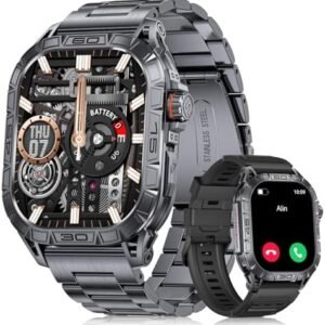 LIGE Military Smart Watch for Men, 1.96'' AMOLED IP68 Waterproof 380 mAh Outdoor Bluetooth Dail Calls Tactical Smartwatch for iOS Android with 100+ Sport Modes/Heart Rate/SpO2/Blood Pressure